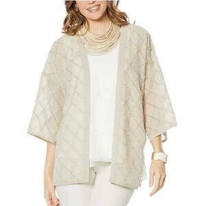 Wynne Layers Sand Novelty Fringe Short Sleeve Topper/Kimono Sheer Size 1X NWT